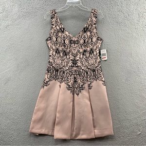 Taylor Blush Black Sleeveless Velvet-Inset Printed Fit & Flare Flocked Dress 8